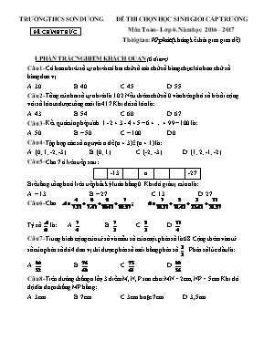 Đề thi chọn học sinh giỏi cấp trường môn Toán - Lớp 6 - Năm học 2016 2017